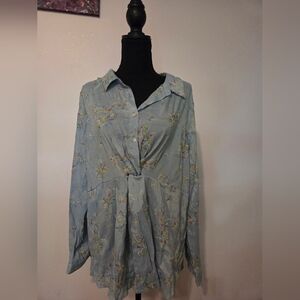 Hope Springs Floral Embroidered Button-Up Blouse